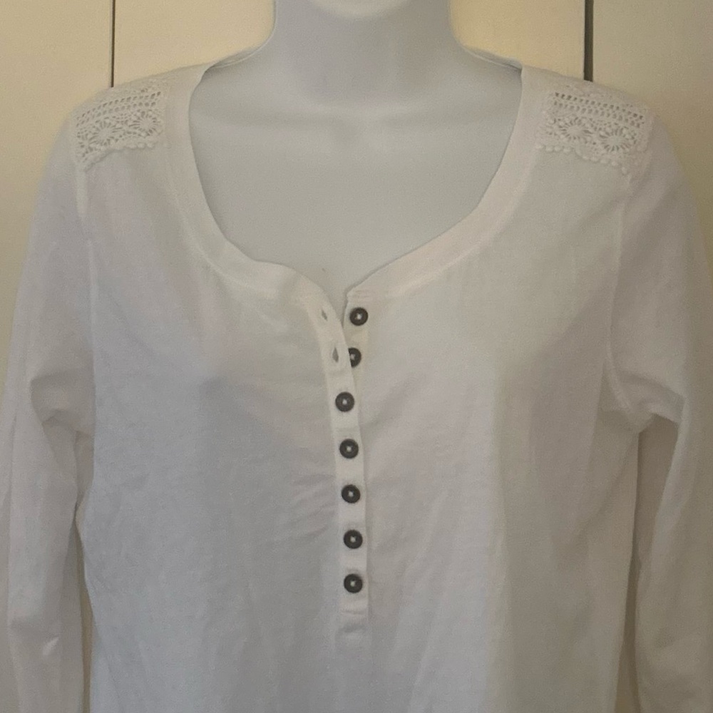 Ralph Lauren Cotton lace embellished half button top S - Picture 8 of 9